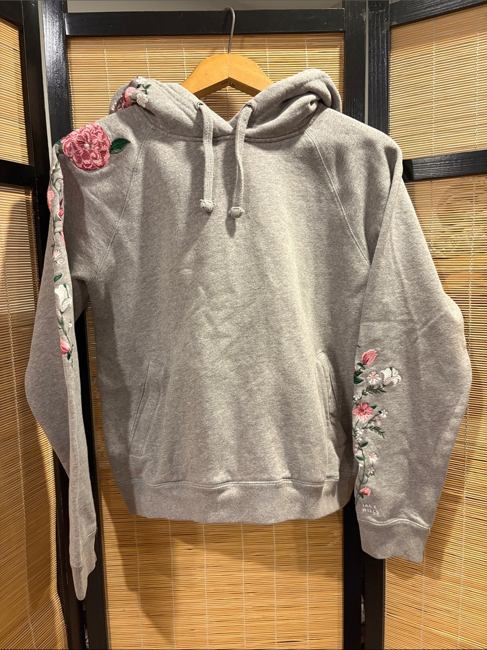 Jack Wills Gray Floral-Embroidered Hooded Sweater